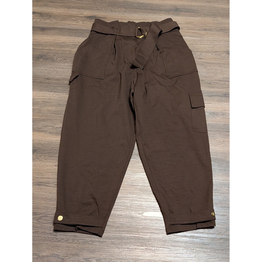 Lauren Ralph Lauren Belted Cargo Ponte Pants Womens 10 Brown Tapered Ankle